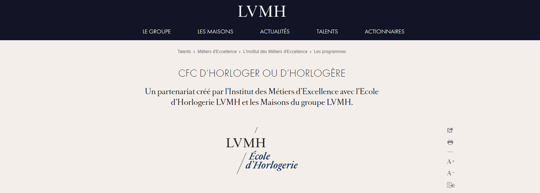 A découvrir le site de L'Horlogerie de LVMH